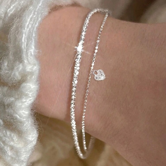 2pcs Bright Silver Heart Charm Bracelets For Women, Ideal For Vacation/dating - Picture 3 of 3